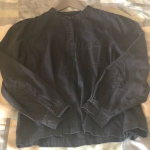 Denim collarless popover shirt